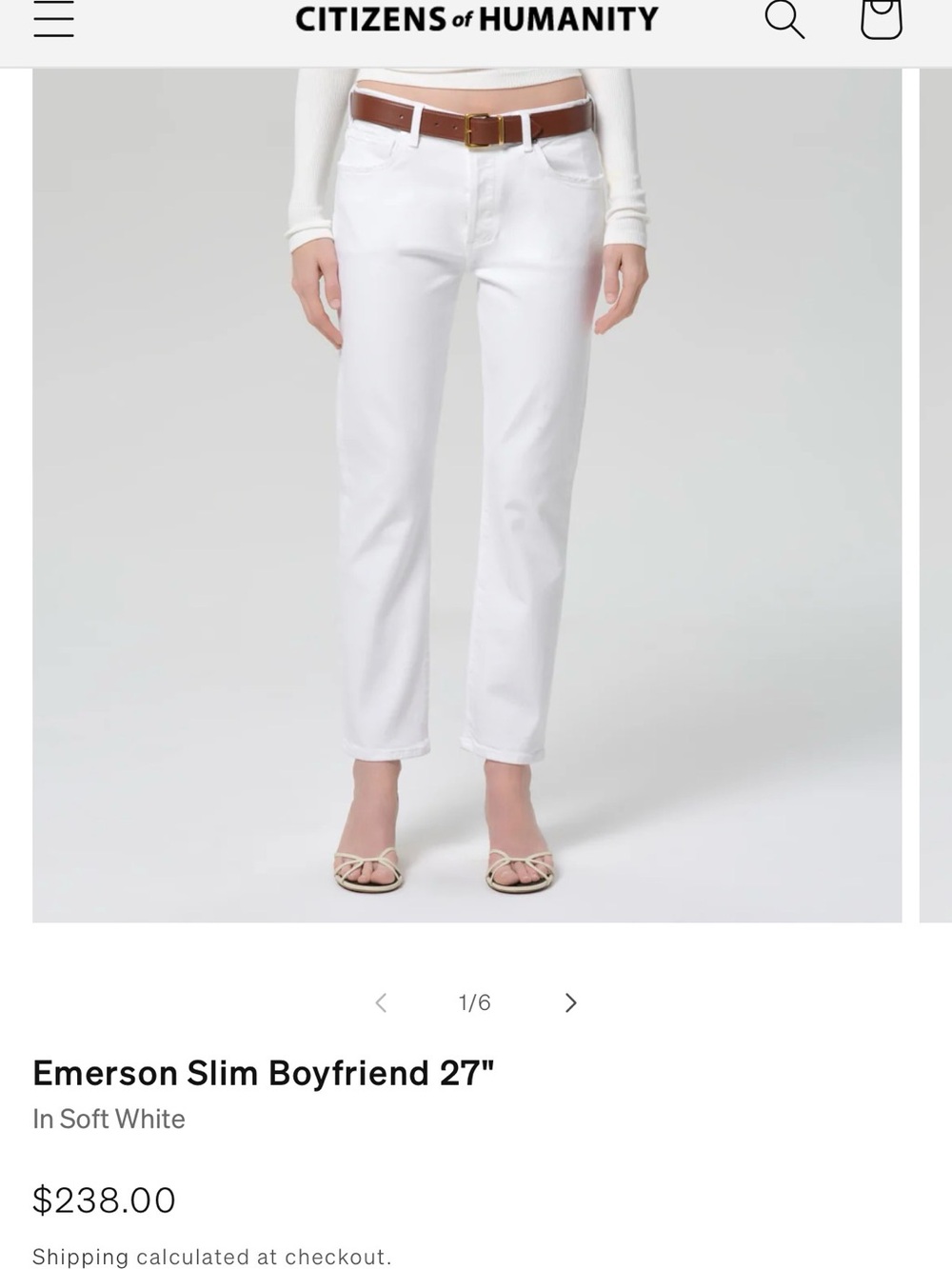 C of H Citizens of Humanity Emerson Slim Boyfriend 27” in Soft White 24
